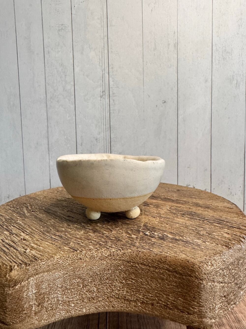 Rustic White Tan Trinket Dish Pottery Bowl Salt Pepper Pinch Bowl Artisan Dish